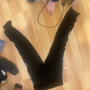 Black Track Pants with White Stripes